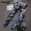 Men's jeans Micro- Post Slim Men pants patch Punk Stylish Trousers Fake designer clothes Pantalones vaqueros hombre B113279V