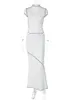 İki parçalı elbise fırfırlı kolsuz cami üstleri ve maxi etekler kadınlar için set iki parçalı etek skinny ince bodycon beyaz elbise setleri yaz 230831