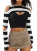 Camisetas para mujer 2023 Mujeres de manga larga Crochet Crop Top Crewneck Hollow Out Cover Up Punto Malla Fishnet Jersey Camiseta Tees