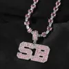 Encantos Personalizados Letras Nome Pingentes Colares para Homens Hip Hop 3A Rosa CZ Pedra Bling Iced Out Rapper Jóias 230831