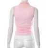 Женские танки Zabrina Summer Pink Pink Turtleneck Tops Tops Sleeveless Skinny плиссированный Y2K Vintage Off Plack Top Sexy Streetwear Club