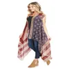 Strickjacke mit amerikanischer Flagge, 4. Juli, USA-Sternenbanner-Muster, patriotischer leichter Schal, offener Strand-Kimono-Weste264Y