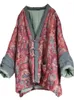 Women's Trench Coats Johnature Women Vintage Linen Parkas V-Neck Print Floral Patchwork Button 2023 Winter Chinese Style Warm