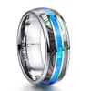 Wedding Rings Nuncad 8mm Blue Opal Tungsten Carbide Inlaid Natural Shells Anniversary Party Jewelry Gift Silver Color Drop 230831