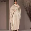 Roupas étnicas Eid Muçulmano Abaya Vestido Mulheres Plus Size Bat Manga Sedosa Marrocos Festa Maxi Robe Femme Musulmane Vestidos Islam (sem lenço)