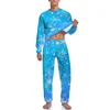 Homens sleepwear faísca floco de neve pijama masculino azul impressão linda casa terno outono manga longa duas peças design casual conjunto