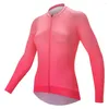 Yarış Ceketleri Hiserwa Gradyan Renk Uzun Kol Bisiklet Jersey Kadın Bisiklet Giysileri EST Kumaş Su geçirmez Cep Üstleri