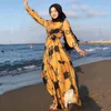 Ethnic Clothing Fall Fashion Women Middle East Muslim Print Lace Up Slim Long Dresses Hijab Dubai Abaya Sashes Islam African Djellaba Cloth