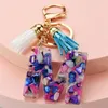 Keychains Purple Resin English Letters Keychain Pendant With Tassel Bag Ornament Accessories Keyring Alphabet Charms Valentines Day Gift