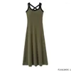 Casual klänningar Lång chic vestidos kvinnor ärmlös söt Japan Korea Style Preppy Girls Retro Vintage Cotton Blends Tank Dress