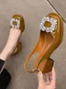 Sandales strass bouche peu profonde chaussures de confort pour femmes talons d'été pointus filles haut printemps rétro moyen mode