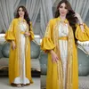 Ropa étnica Conjuntos musulmanes de lujo de Oriente Medio para mujeres Árabe Dubai Kimono Abaya Fiesta islámica Jalabiya Turquía Vestidos Marroquí Kaftan Robe