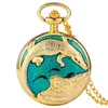 Relógios de bolso retrô duplo peixe pérola relógio turquesa estilo clássico pingente com corrente presente de luxo para mulheres namorada relgio