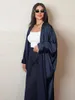 Roupas étnicas Marrocos Vestido de Festa Mulheres Abaya Cetim Sedoso Caftan Dubai Vestidos Muçulmanos Eid Kaftan Mulher Noite Longo Robe Vestidos Abayas