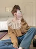 Frauen Pullover Mode Süße Patchwork Rüschen Gestrickte Pullover Frauen Herbst 2023 Koreanische Chic Lose Tops Nische Vintage Lange-sleeve