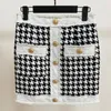 Skirts 2023 HIGH QUALITY Est Fall Winter Baroque Designer Women's Fringed Lion Buttons Houndstooth Tweed Mini Skirt