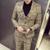 Garnitury męskie (kurtki kamizelki) 2023 Mężczyźni Plaid Busines Blazers/Mężczyzna Slim Fit Pure Cotton Trzyczęściowy garnitur/Sukienka dla mężczyzny M-5xl