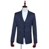 Abiti da uomo abito vestito stage performance polo studio blazer set wedding host blu blu blu a strisce bianche giacche a 3 pezzi