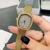 Damer titta på vattentät klockkvarts rörelse armbandsur klockor lusso di orologio rostfritt rem stål retro diamant 30mm titta guld qnncq