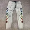 Mens Jeans Men Denim Casual Pleated Embroidery Patchwork Pants Classic Applique Fashion Holes White Motorcycle Biker Slim Skinny W257K