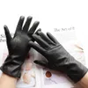 Bickmods New Women's Leather Gloves Autumn and Winter Warm Velvet Lining Straight Style Black Sheepskin Gloves297z