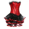 Bustiers Korsetts Rotes Korsettkleid Frauen Vollbrust und schwarzer Tutu-Rock-Set Plus Size Sexy Kostüm Burlesque-Outfit S-6XL