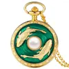 Pocket Watches Retro Double Fish Pearl Watch Turquoise Classical Style Pendant With Chain Luxury Gift for Women Girl Friend Relgio