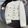 Vestes Femmes Tempérament Manteau Vêtements V-Col Tunique À Manches Longues Blanc Crop Tops 2023 Ropa Mujer Vintage Gland Mode 27r056