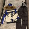 designer enfants doudounes bébé vêtements d'hiver taille 0-12 cm 2pcs conception à rayures contrastées doudoune à capuche en fourrure et bretelles Aug30