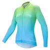 Jaquetas de corrida Hiserwa Gradiente Cor Manga Longa Ciclismo Jersey Mulheres Bicicleta Roupas Est Tecido com Bolso à Prova de Água Tops