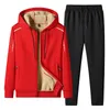 Männer Trainingsanzüge Männer Set Mode Marke Trainingsanzug Gefüttert Dicke Sweatshirt Hosen Sportswear Anzug Männlichen Winter Warme Mit Kapuze Oberbekleidung Fleece 230831