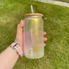 20oz sublimation suitable for vinyl rainbow ombre color glitter transparent clear soda beer coffee glass can with bamboo lid and straw For DIY printing