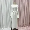 Vêtements ethniques Femmes Été Automne Robe Dubaï Turquie Basic Abaya Col Rond Maxi Robe Eid Ramadan Silky Kaftan Mutli-couleur Islamique