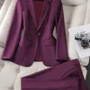 Dames Blazer et pantalon costume femmes vert violet bleu noir solide veste formelle pantalon femme affaires vêtements de travail 2 pièces ensemble HKD230901