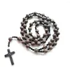 Pendant Necklaces Diyalo Coffee Snowflake Stone Prayer Beads Chain Gray Hematite Crucifixion Cross Rosary Necklace Chaplet Baptism Jewelry