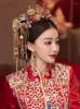 Pinzas para el cabello chino Xiuhe palo rojo tocado clásico planta traje de novia Phoenix borla joyería adorno accesorios de boda moda