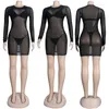 ワークドレスhaoyuan mesh sheer3 fiee set sexy women crop top thongs long thongs mini dress Birthday Party autfits night clubマッチ