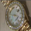 Relógios de luxo de alta qualidade Womens Watch 36mm Day Date Presidente 18k Ouro Branco Mop Maior Diamante Dial Bezel Quickset 2y Automati2513