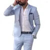 Men's Suits Sky Blue Linen Beach Men Summer 2 Piece Slim Fit Groom Tuxedo For Wedding Male Jacket With Pants2429