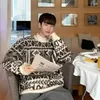 Men's Sweaters Winter Geometric Printed O-neck Sweater Loose Casual Pullover Drop Shoulder Knitted Men Tops Male Clothes