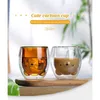 Mugs BOUSSAC Creative Bear Coffee Mug Cute Animal Double Glass Cup Cartoon Transparent Milk Lady Cups Child