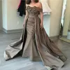 Elegant Mermaid Mother of the Bride Dresses with Detachable Train Satin Off Sholder Beaded Crystals mother of the groom dress263A