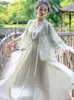Arbetsklänningar kinesisk stil Hanfu tvådelar set Super Fairy Daily Vintage Chiffon Suspender Dress broderad Cardigan Elegant kvinnor