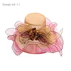 Ampla borda chapéus balde mulheres verão igreja organza sun hat flor casamento fascinator elegante grandes senhoras fedoras femme praia 230831