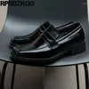 Scarpe eleganti Mocassini larghi Business Tacco medio Vera pelle Ufficio Punta quadrata Pelle di mucca Slip On Vintage da uomo formale britannico