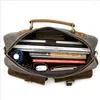 Briefcases 2 Pockets 14" Canvas Briefcase Mutilfunction Shoulder Bag Laptop Black Brown Women Men Male Tote