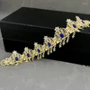 Hair Clips Algerian Moroccan Bridal Forehead Jewelry Chain Gold Plated Blue Crystal Wedding Accessories Middle East Luxury Hairwear