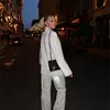 Taruxy Sliver glittrande överdimensionerade blazeruppsättningar för kvinnor passar damer Casual Glitter Coat and Pants Set Blazer Femme Mujer Party HKD230901