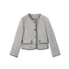 Women's Jackets 2023 Autumn Round Neck Versatile Slim Fit Short Coat Grey Style Women 15368