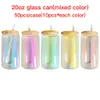 20oz sublimation suitable for vinyl rainbow ombre color glitter transparent clear soda beer coffee glass can with bamboo lid and straw For DIY printing